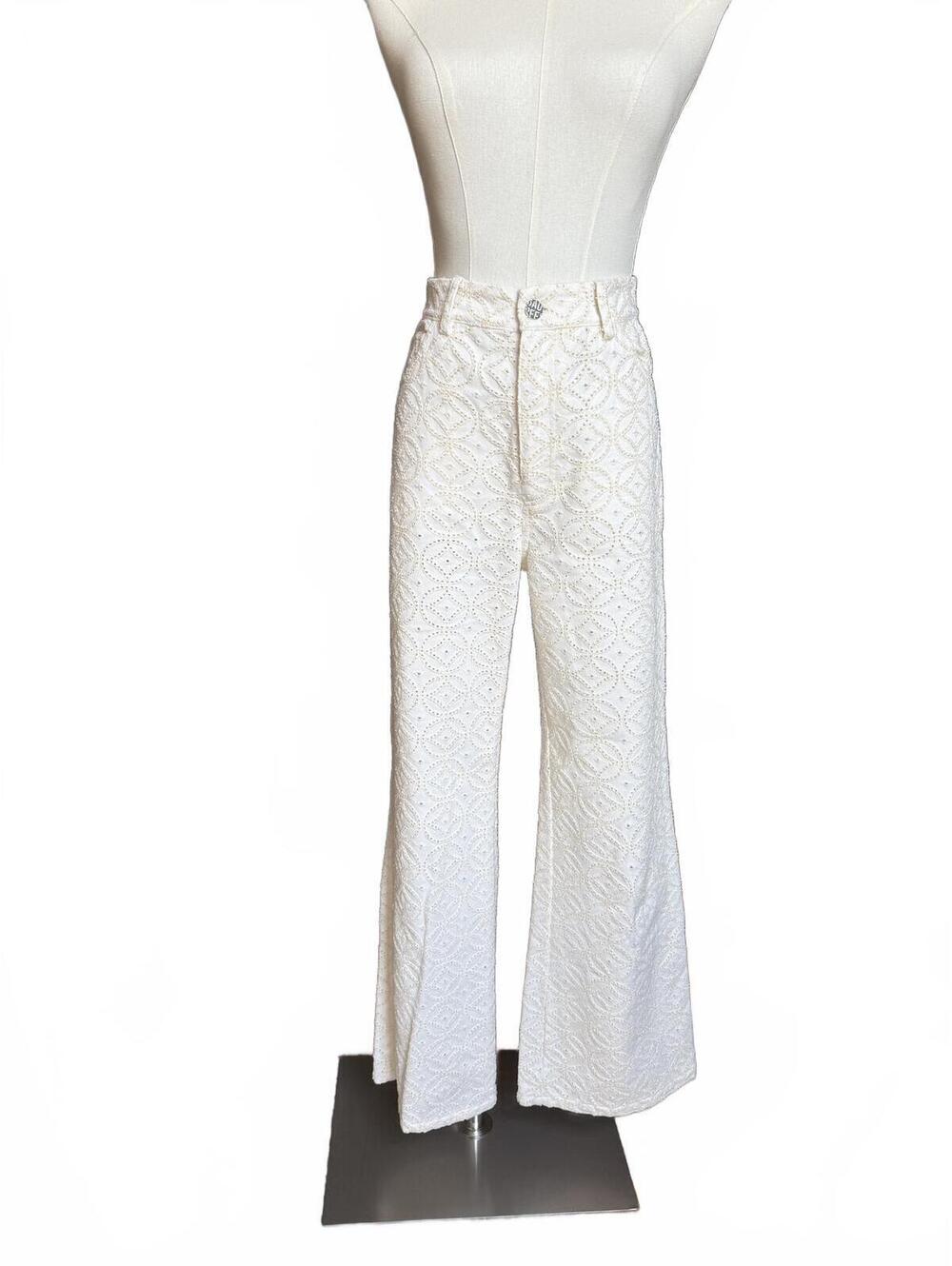 Breezy White Eyelet High-Waisted Flared Pants by Baum und Pferdgarten